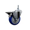 Service Caster 4 Inch Blue Polyurethane 38 Inch Threaded Stem Caster with Brake SCC-TS20S414-PPUB-BLUE-PLB-381615